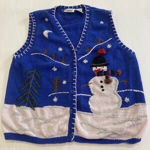 Vintage Capacity Winter Ugly Christmas Sz XL Sweater Vest Embroidered Snowman